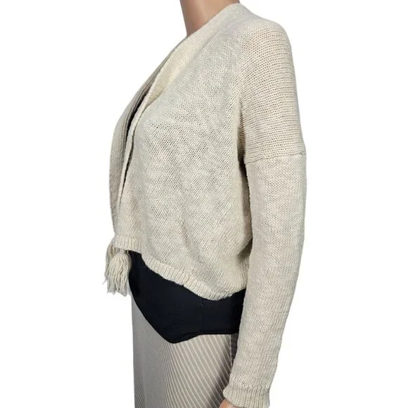 Lucky Brand Women's Cream Colored Cotton/Linen Blend Boho Crop Cardigan Size S - Picture 7 of 12